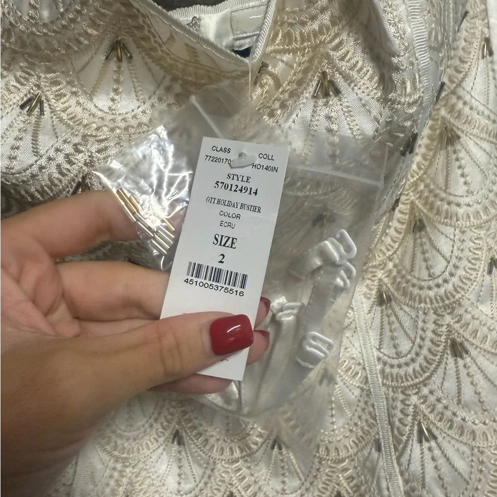 White House Black Market Ivory Patterned Beaded Strapless Camisole Corset Top - Picture 6 of 8